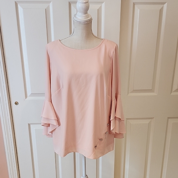 Badgley Mischka Pink Flutter Sleeve Blouse - Picture 1 of 16